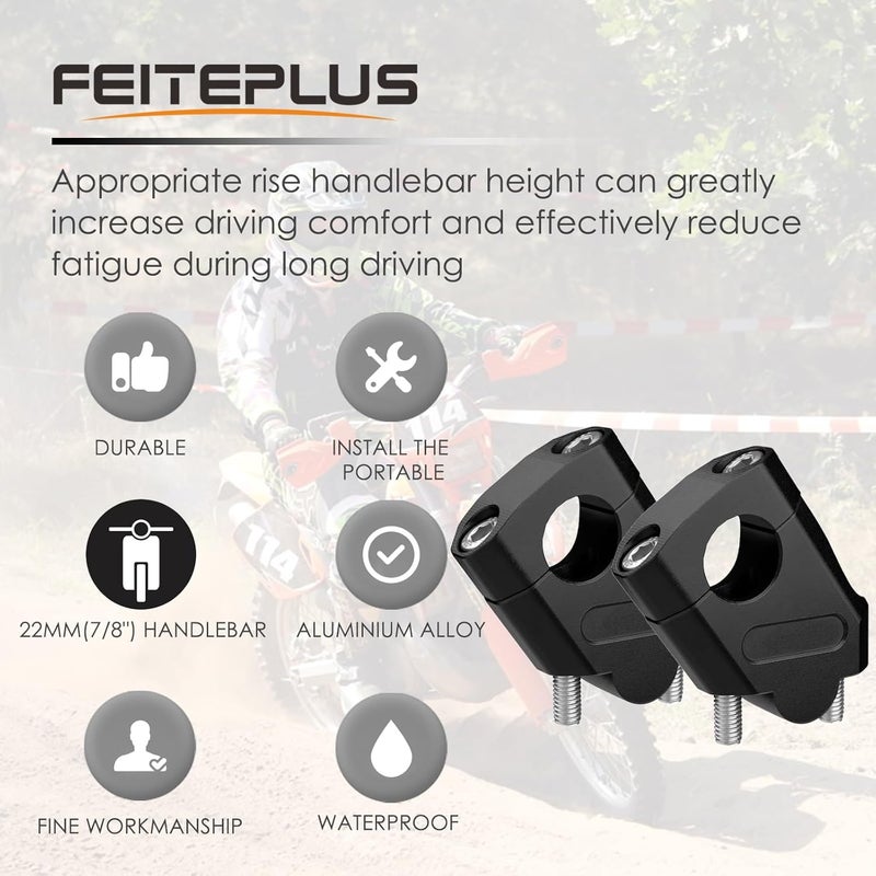 Feiteplus 7/8" Universal Handlebar Bar Risers Motorcycle Bar Clamps 7/8" Bar For Motorbike Pit Dirt Bikes Black Riser Height 38mm (1.5 "), 18mm (0.71") Backward or Forward - Image 3